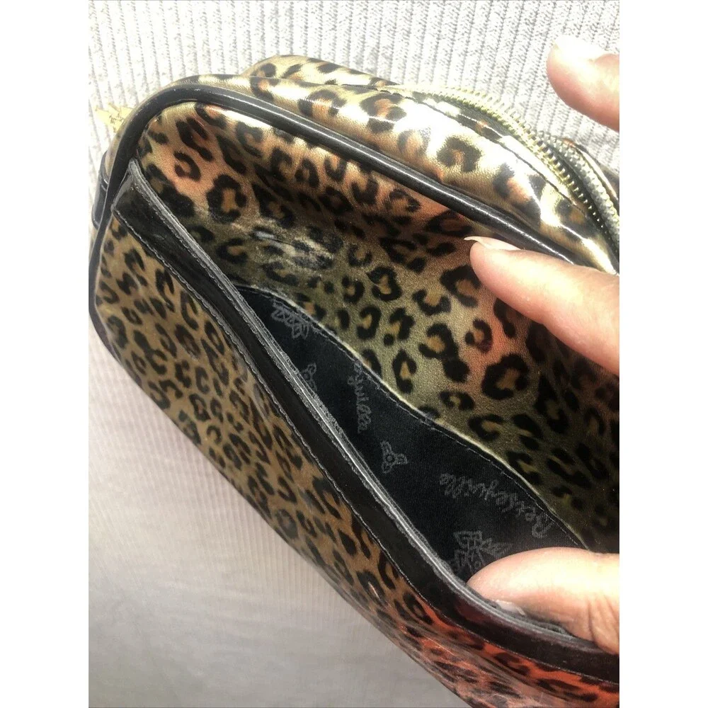 Betseyville Cosmetic Bag Gold Leopard Black Patent Organization Charm Zipper